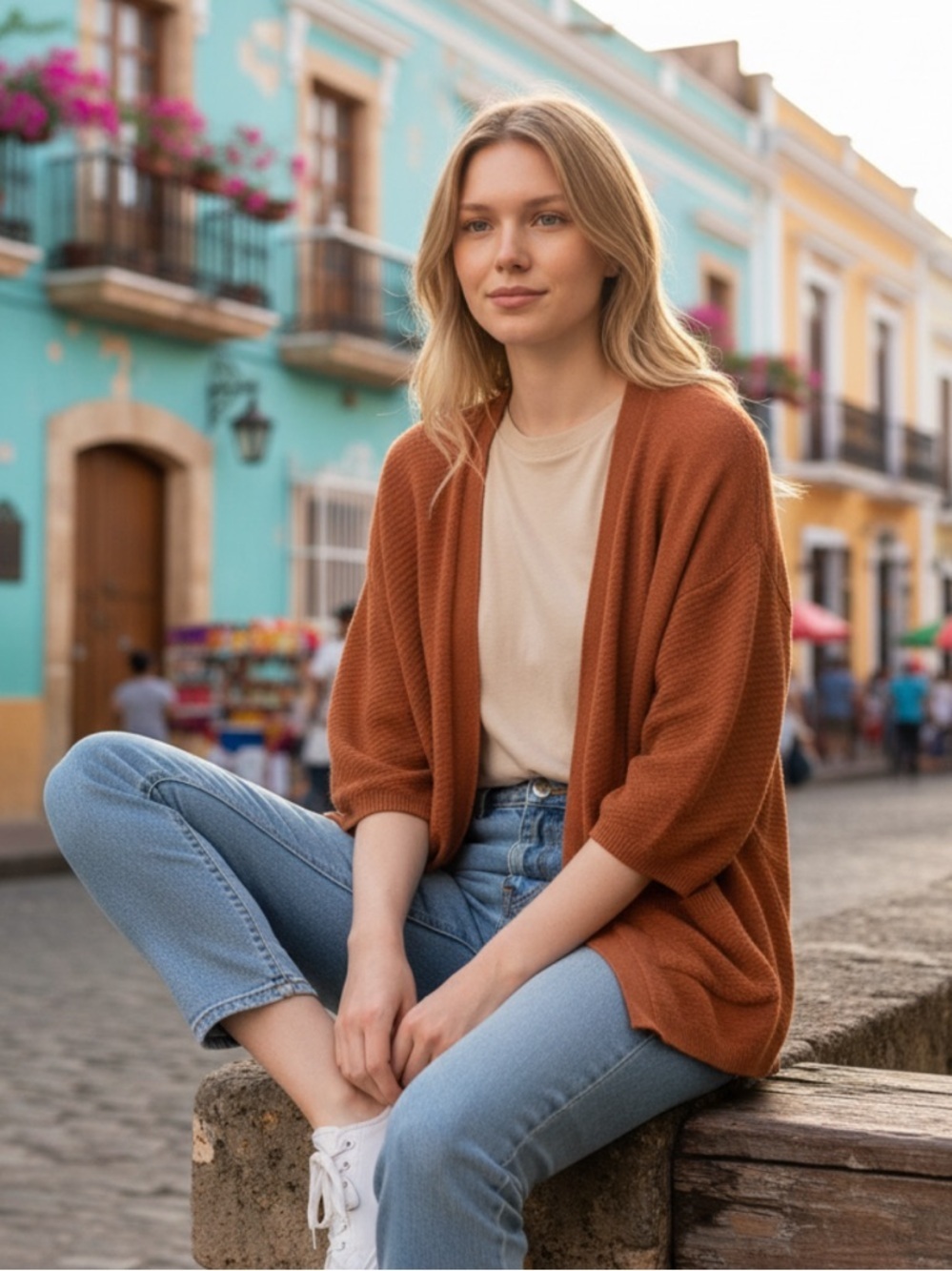 Textured Open-Front Sweater Soft Terracotta XL
